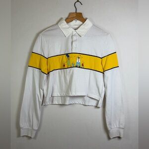 The Simpsons Women’s Cropped Rugby Polo Long Sleeve Top Y2K Streetwear Sz M